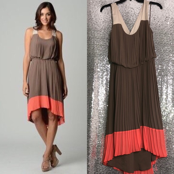 Jessica Simpson Dresses & Skirts - Jessica Simpson Pleated High-low Dress Taupe Coral